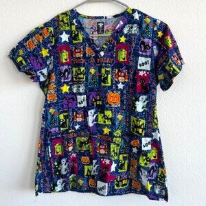 Med Couture Halloween Print Scrub Top- SMALL